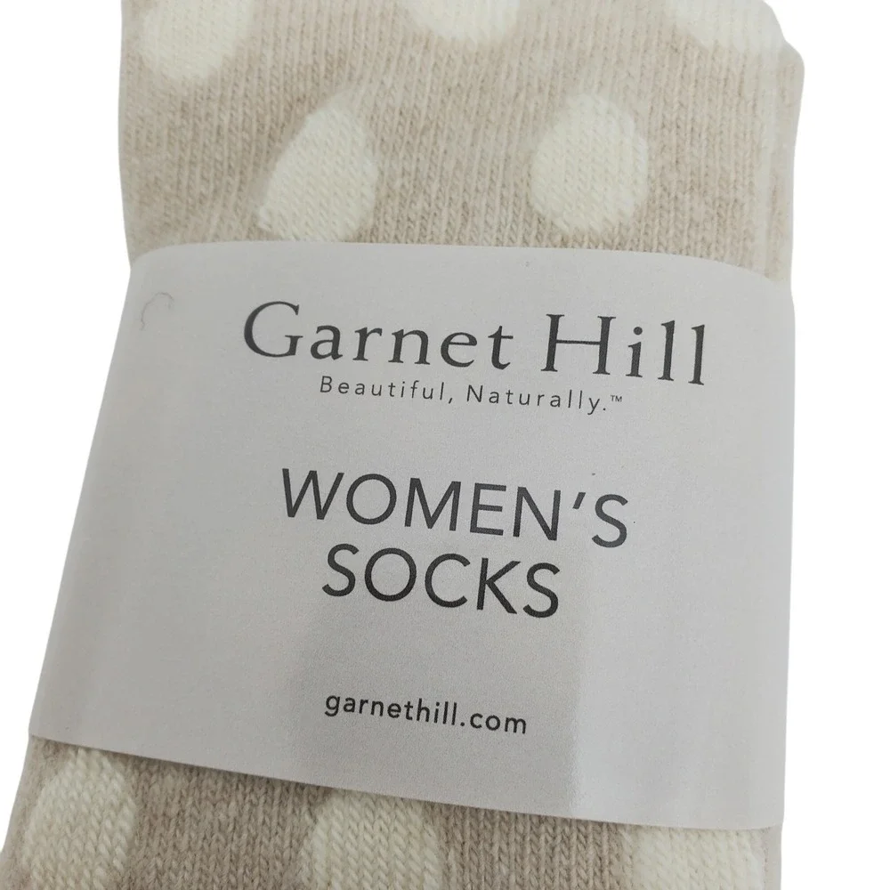Light Cream Tan Dot Crew Socks Medium Garnet Hill 9-11 Warm Cashmere Blend NEW M